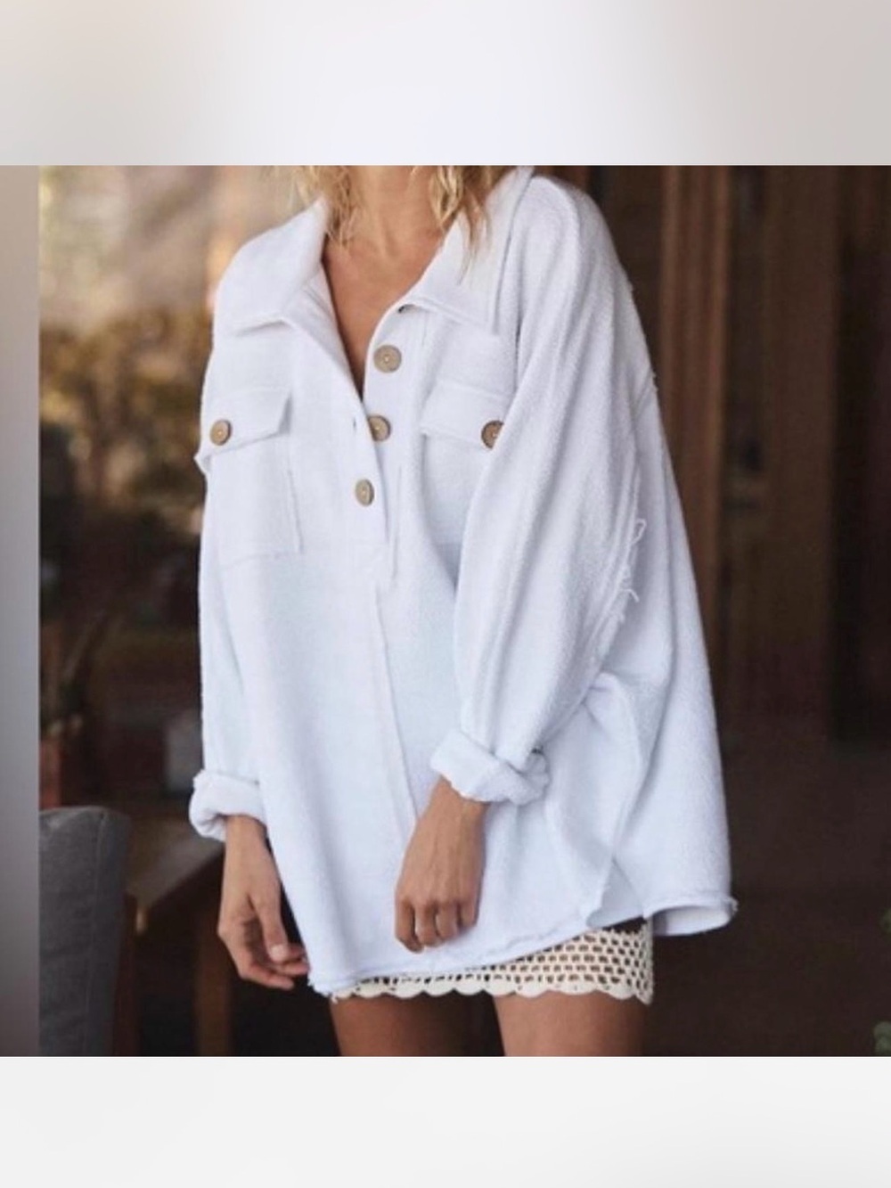 Free people oversized white henley top